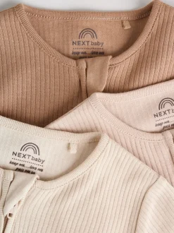 Multipacks|Babypakjes En Babypyjama's|Next Beige - Verpakking van 3 babypyjama's met tweewegrits (0-2jr)