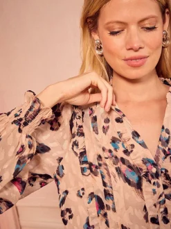 Gelegenheidskleding|Blouses En Overhemden*Love & Roses Beige Animal - blouse met lange mouwen en inkeping