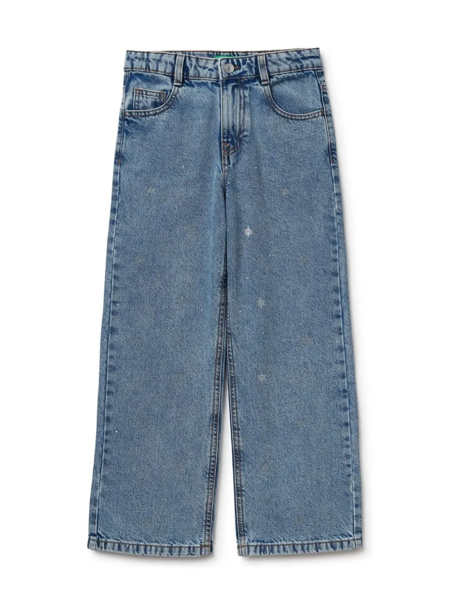 Jeans|Benetton Blue Emebellished Straight Fit Jeans