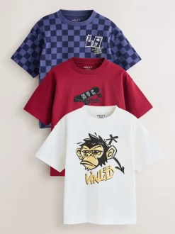 T-Shirts|Tops*Next Bessen/ecru/paars - Verpakking van 3 relaxte T-shirts met grafische print en korte mouwen (3-16jr)