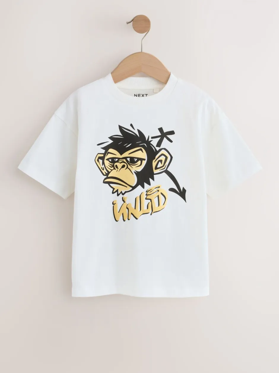 T-Shirts|Tops*Next Bessen/ecru/paars - Verpakking van 3 relaxte T-shirts met grafische print en korte mouwen (3-16jr)