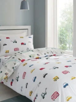 Kinderbeddengoed|Bianca katoenen dekbedovertrekset met transportmotief