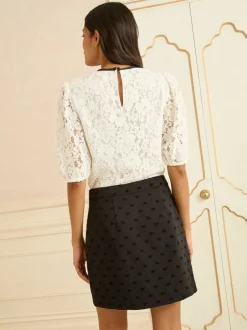 Rokken|Love & Roses - Mini Skirt Black Flocked Bow Print