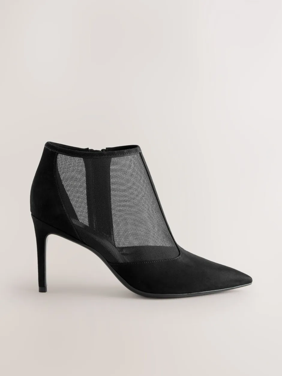 Ruimvallend En Extraruimvallend|Next Black Mesh Detail - Pointed Toe T-Bar Ankle Boots