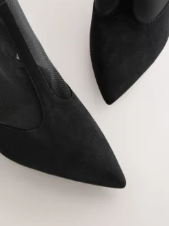 Ruimvallend En Extraruimvallend|Next Black Mesh Detail - Pointed Toe T-Bar Ankle Boots
