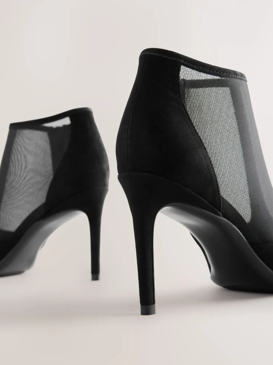 Ruimvallend En Extraruimvallend|Next Black Mesh Detail - Pointed Toe T-Bar Ankle Boots