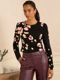 Blouses En Overhemden|Tops En T-Shirts*Love & Roses - - Jersey top met lange mouwen Black Placement Animal