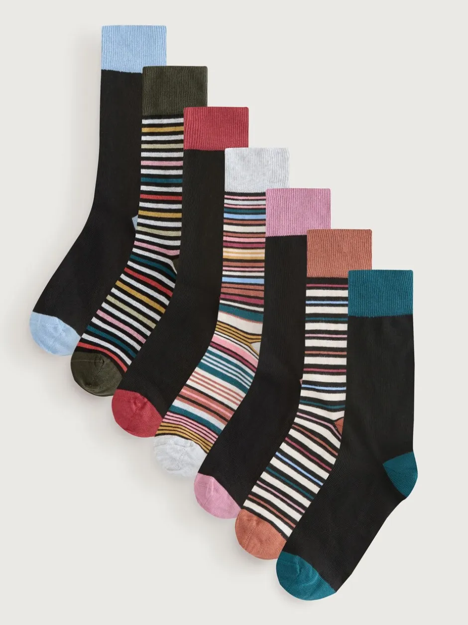 Sokken|Sokken*Next Black Striped - Verpakking van 7 - Herensokken met hoog katoengehalte