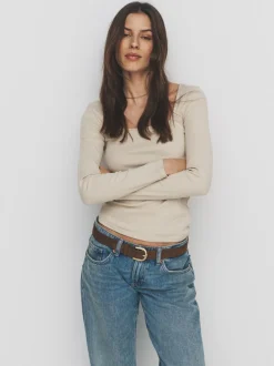 Tops En T-Shirts|The Set - 4 Pack Trim Square Neck Ribbed Tops Black/Chocolate Brown/Cream/White