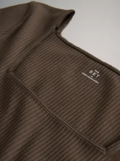 Tops En T-Shirts|The Set - 4 Pack Trim Square Neck Ribbed Tops Black/Chocolate Brown/Cream/White