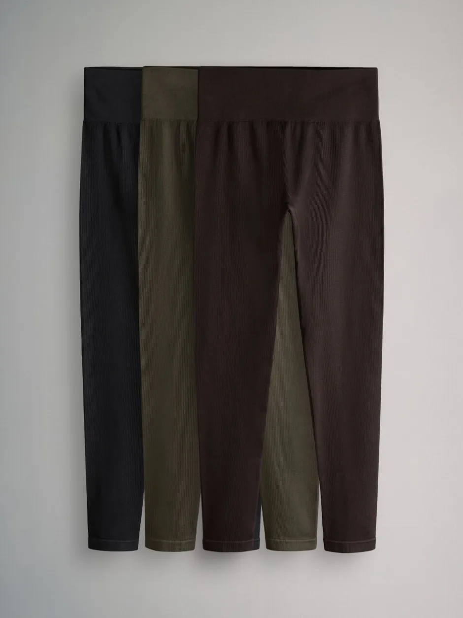 Leggings En Joggingbroeken*The Set - 3 Pack Active Ribbed Legging Black/Chocolate Brown/Khaki