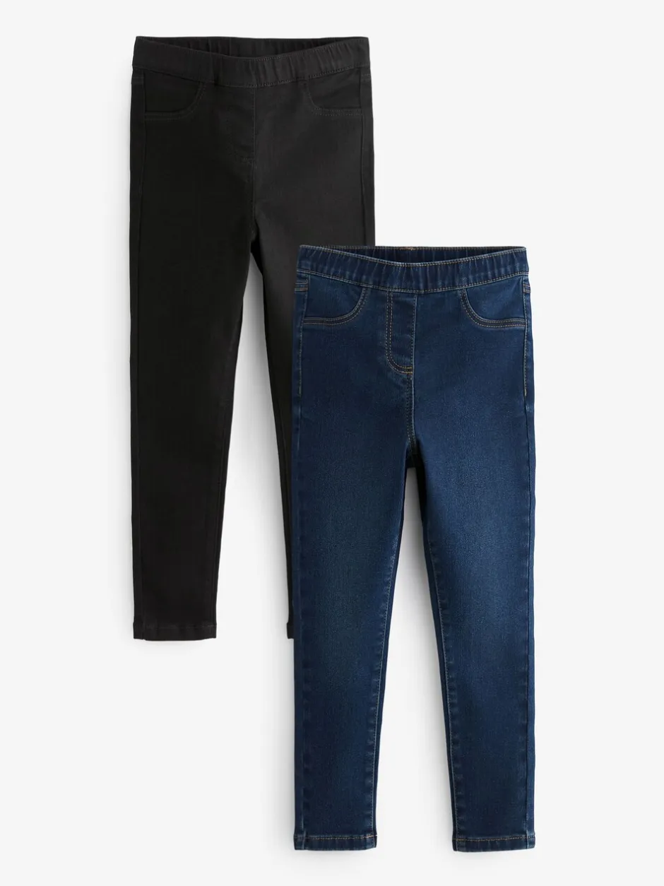 Jeans|Next - Set van 2 jeggings met elastische taille (3-16 jr) Black/Dark Denim