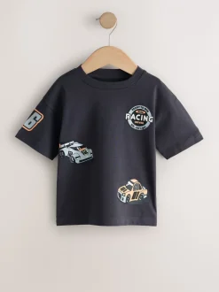 T-Shirts|Tops*Next Black/Grey Race Car - Short Sleeve Graphic T-Shirts 3 Pack (3mths-7yrs)