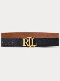 Ceintuurs*Lauren Ralph Lauren - 1.9cm Skinny Logo Reversible Pebbled Leather Belt Black/Lauren Tan