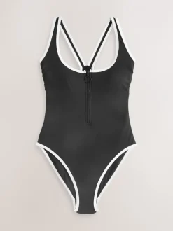 Badkleding|Next - Badpak met buikcorrectie en ritssluiting Black/White Contrast