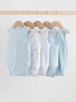 Rompertjes En Hemdjes|Rompertjes En Hemdjes|Next Blauw - 5 Pack Baby Bear Bodysuits