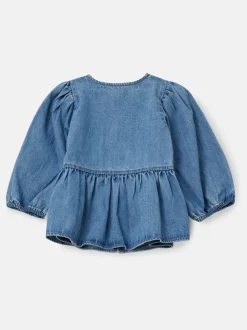 Overhemden En Blouses|Angel & Rocket - Ria Broderie Tie Front Peplum Blouse Blauw