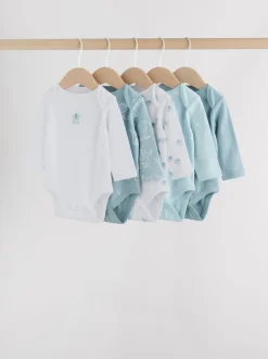 Rompertjes En Hemdjes|Rompertjes En Hemdjes|Next Blauw - Baby Elephant Long Sleeved Bodysuits 5 Pack