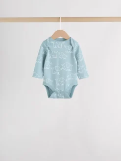 Rompertjes En Hemdjes|Rompertjes En Hemdjes|Next Blauw - Baby Elephant Long Sleeved Bodysuits 5 Pack
