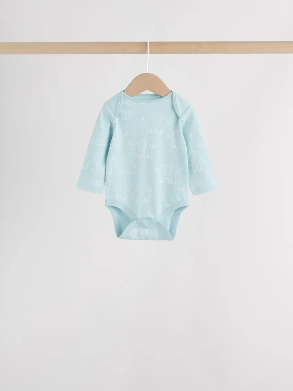 Rompertjes En Hemdjes|Rompertjes En Hemdjes|Next Blauw - Baby Elephant Long Sleeved Bodysuits 5 Pack