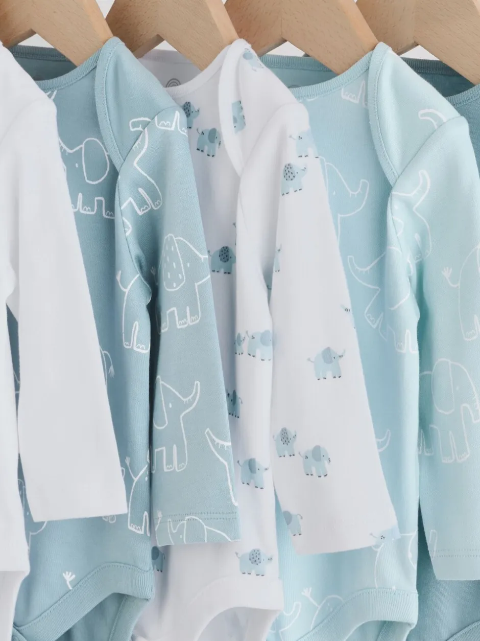 Rompertjes En Hemdjes|Rompertjes En Hemdjes|Next Blauw - Baby Elephant Long Sleeved Bodysuits 5 Pack