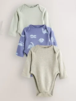 Rompertjes En Hemdjes|Rompertjes En Hemdjes|Next Blauw - Baby Hip Dysplasia Long Sleeve Bodysuits 3 Pack