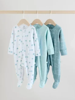 Multipacks|Babypakjes En Babypyjama's*Next Blauw - Baby Linear Elephant Sleepsuits 3 Pack (0-2yrs)