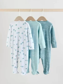 Multipacks|Babypakjes En Babypyjama's*Next Blauw - Baby Linear Elephant Sleepsuits 3 Pack (0-2yrs)