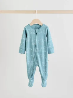 Multipacks|Babypakjes En Babypyjama's*Next Blauw - Baby Linear Elephant Sleepsuits 3 Pack (0-2yrs)