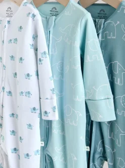 Multipacks|Babypakjes En Babypyjama's*Next Blauw - Baby Linear Elephant Sleepsuits 3 Pack (0-2yrs)