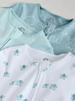 Multipacks|Babypakjes En Babypyjama's*Next Blauw - Baby Linear Elephant Sleepsuits 3 Pack (0-2yrs)