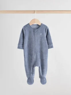 Babypakjes En Babypyjama's|Next Blauw - Baby Velour Two Way Zip Sleepsuits 2 Pack (0mths-2yrs)