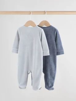 Babypakjes En Babypyjama's|Next Blauw - Baby Velour Two Way Zip Sleepsuits 2 Pack (0mths-2yrs)