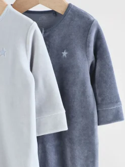 Babypakjes En Babypyjama's|Next Blauw - Baby Velour Two Way Zip Sleepsuits 2 Pack (0mths-2yrs)