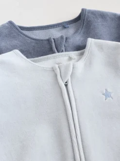 Babypakjes En Babypyjama's|Next Blauw - Baby Velour Two Way Zip Sleepsuits 2 Pack (0mths-2yrs)