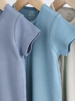 Babypakjes En Babypyjama's|Next Blauw - Babyrompertjes van 100% katoen met tweewegrits, 3 stuks (0-3jaar)