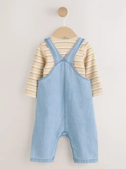 Rompertjes En Tuinbroeken*Next - Babyset van denim bretelbroeken en bodysuit (0 mnd - 2 jr) Blauw