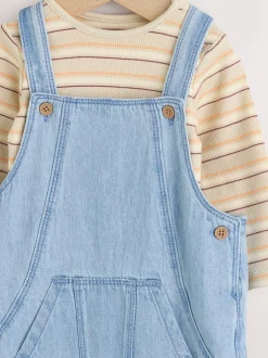 Rompertjes En Tuinbroeken*Next - Babyset van denim bretelbroeken en bodysuit (0 mnd - 2 jr) Blauw