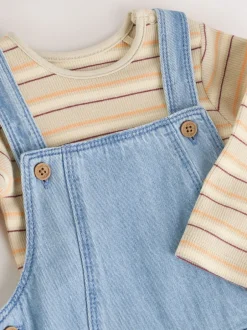 Rompertjes En Tuinbroeken*Next - Babyset van denim bretelbroeken en bodysuit (0 mnd - 2 jr) Blauw