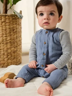 Rompertjes En Tuinbroeken|Next - Babyset van tuinbroek en rompertje (0 mnd-2 jr) Blauw