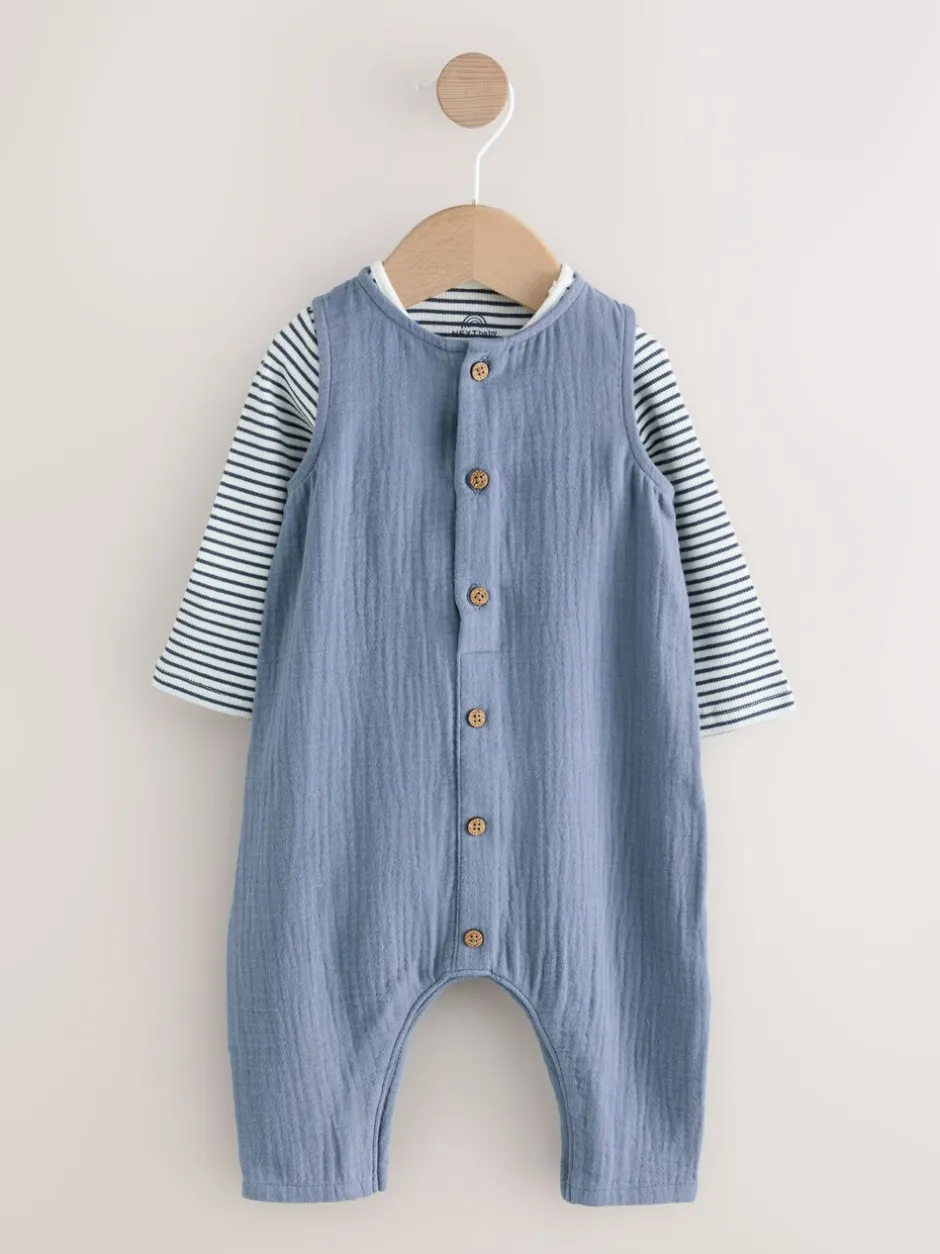 Rompertjes En Tuinbroeken|Next - Babyset van tuinbroek en rompertje (0 mnd-2 jr) Blauw