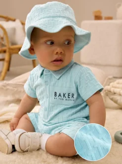 Rompertjes En Tuinbroeken*Baker by Ted Baker - - Set van geribbeld rompertje en muts Blauw