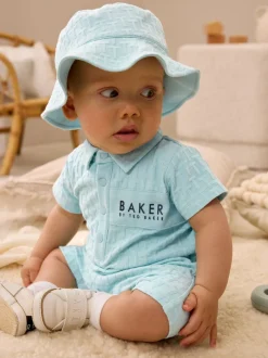 Rompertjes En Tuinbroeken*Baker by Ted Baker - - Set van geribbeld rompertje en muts Blauw