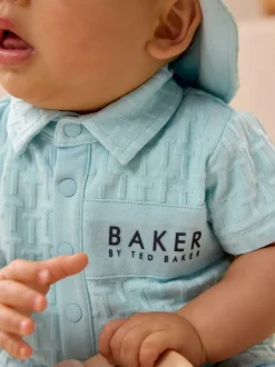 Rompertjes En Tuinbroeken*Baker by Ted Baker - - Set van geribbeld rompertje en muts Blauw