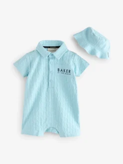 Rompertjes En Tuinbroeken*Baker by Ted Baker - - Set van geribbeld rompertje en muts Blauw