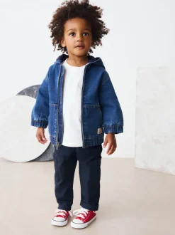 Shirts|Next Blauw - Borg gevoerd denim overshirt met capuchon en rits (3mnd-7jr)