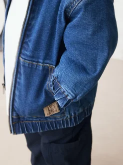 Shirts|Next Blauw - Borg gevoerd denim overshirt met capuchon en rits (3mnd-7jr)