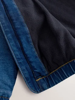Shirts|Next Blauw - Borg gevoerd denim overshirt met capuchon en rits (3mnd-7jr)