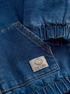 Shirts|Next Blauw - Borg gevoerd denim overshirt met capuchon en rits (3mnd-7jr)