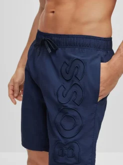Badkleding|BOSS - Gevoerde zwembroek met walvis-logo Blauw